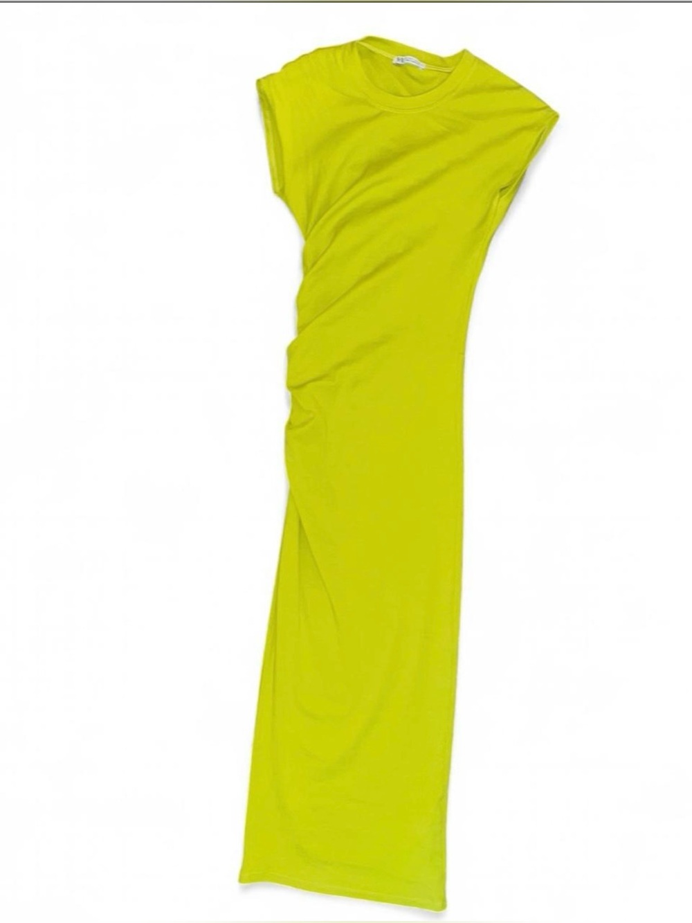 Zara Neon yellow green body con maxi dress with ruching on the side Small New